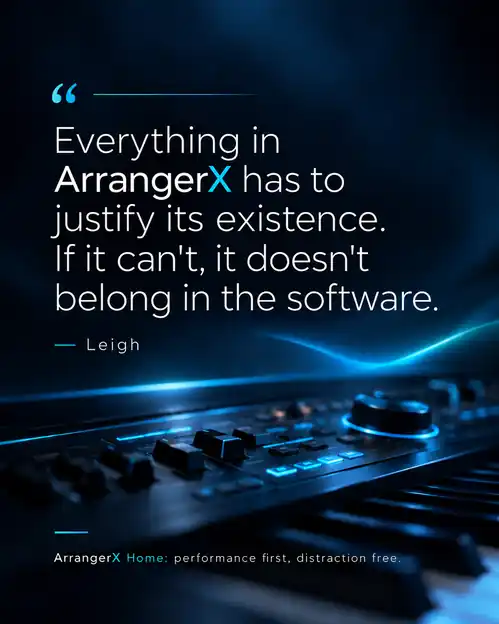 ArrangerX performance-first artwork featuring Leigh's design principle
